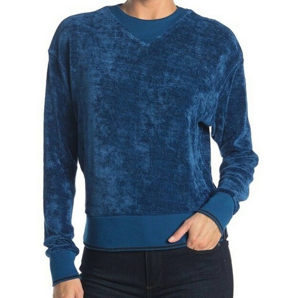 Scotch & Soda Sweaters - Scotch & Soda Rib Velvet Crewneck Sweater Pullover Sweatshirt Blue Women's Sz L